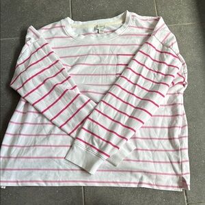 Women’s White & Pink Striped Lightweight Sweatshirt with Pocket
